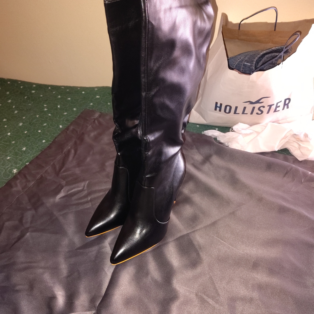 Black Leather Knee-High Boots